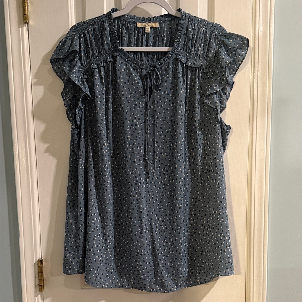 Stylish Blue Ruffle Sleeve Blouse